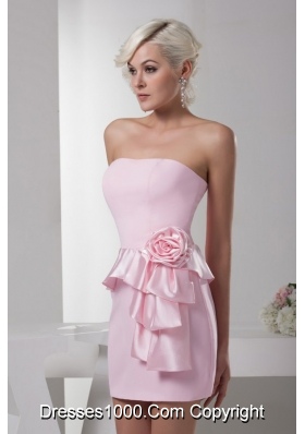 Column Baby Pink Hand Made Flower Mini-length Prom Dress