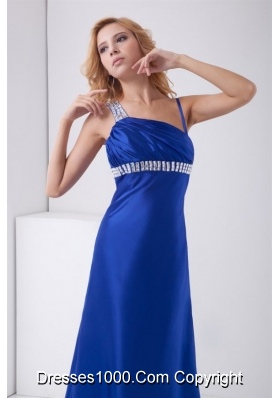 Perfect Backless Blue Column Prom Gown with Brush Train and Beading