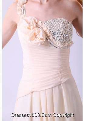 Sweet Champagne One Shoulder Beading Chiffon Prom Gown Dress