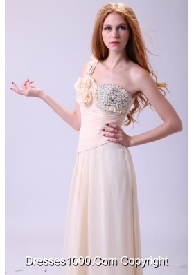 Sweet Champagne One Shoulder Beading Chiffon Prom Gown Dress