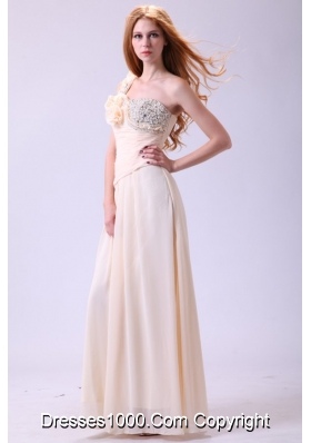 Sweet Champagne One Shoulder Beading Chiffon Prom Gown Dress