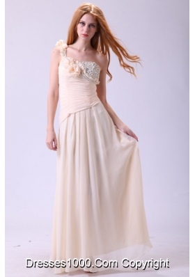 Sweet Champagne One Shoulder Beading Chiffon Prom Gown Dress