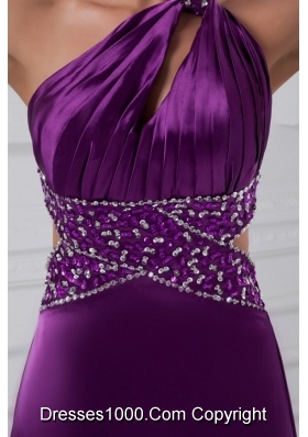 Sexy Purple One Shoulder Elastic Woven Satin Evening Dress