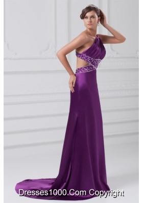 Sexy Purple One Shoulder Elastic Woven Satin Evening Dress