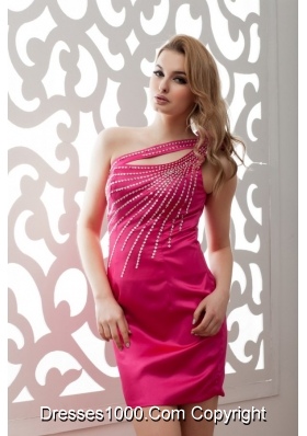 Sexy Hot Pink One Shoulder Mini-length Taffeta Evening Dress