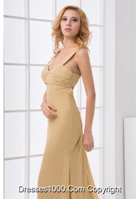 Pretty Champagne Chiffon Formal Evening Dress With Brush Train