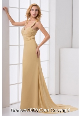 Pretty Champagne Chiffon Formal Evening Dress With Brush Train