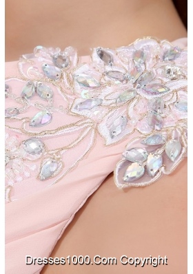 Baby Pink Empire One Shoulder Chiffon Appliques Prom Dress