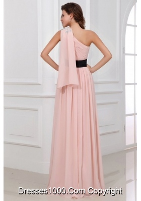 Baby Pink Empire One Shoulder Chiffon Appliques Prom Dress