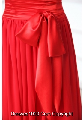 Elegant Column V-neck Red Chiffon Prom Dress with Beading