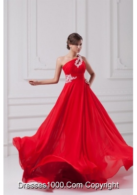 Elegant One Shoulder With Appliques Court Train Prom Dress