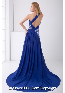 Royal Blue Elegant One Shoulder Chiffon Prom Evening Dress