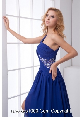 Royal Blue Elegant One Shoulder Chiffon Prom Evening Dress