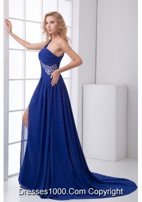 Royal Blue Elegant One Shoulder Chiffon Prom Evening Dress