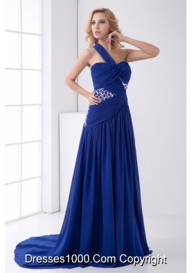 Royal Blue Elegant One Shoulder Chiffon Prom Evening Dress