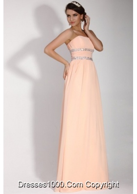 Elegant Champagne Chiffon Floor-length Prom Dress with Beading