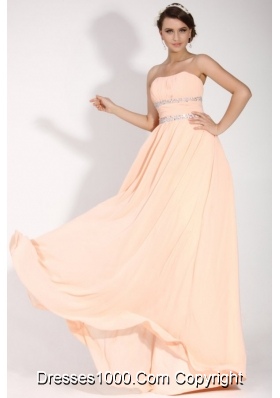 Elegant Champagne Chiffon Floor-length Prom Dress with Beading
