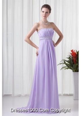 Elegant Lavender Empire Strapless Prom Dress With Court Train