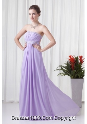 Elegant Lavender Empire Strapless Prom Dress With Court Train