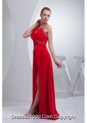 Wonderful Red Empire Chiffon Prom Dress with Brush Train