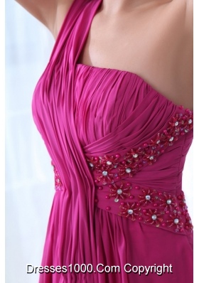 Gorgeous Fuchsia Chiffon One Shoulder Prom Dresses with Ruching