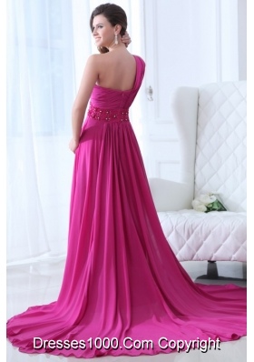 Gorgeous Fuchsia Chiffon One Shoulder Prom Dresses with Ruching