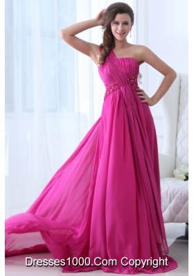 Gorgeous Fuchsia Chiffon One Shoulder Prom Dresses with Ruching