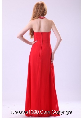 Red Empire Halter Beading Floor-length Chiffon Prom Evening Dress