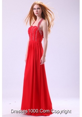 Red Empire Halter Beading Floor-length Chiffon Prom Evening Dress