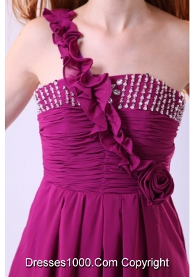 Chiffon Empire One Shoulder Ankle-length Purple Beading Prom Dress