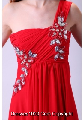 Empire One Shoulder Chiffon Red Prom Dress With Beading