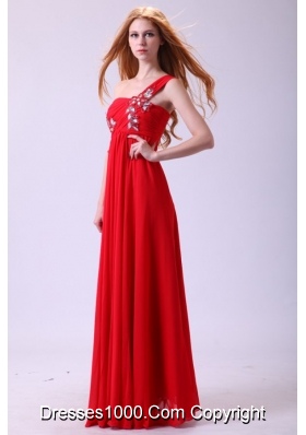 Empire One Shoulder Chiffon Red Prom Dress With Beading