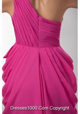 Hot Pink Chiffon Empire One Shoulder Mini-length Prom Dress