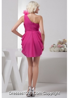 Hot Pink Chiffon Empire One Shoulder Mini-length Prom Dress