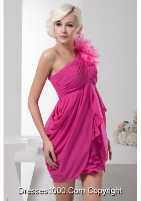 Hot Pink Chiffon Empire One Shoulder Mini-length Prom Dress