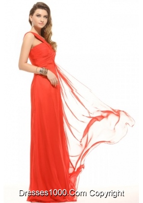 Low Price One Shoulder Empire Orange Red Prom Dress with Ruche