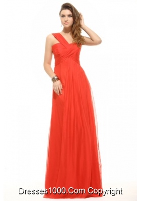 Low Price One Shoulder Empire Orange Red Prom Dress with Ruche