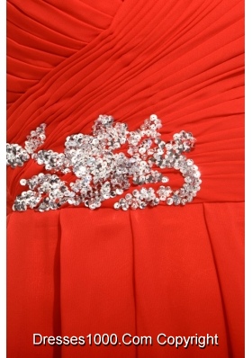 Fashion Strapless Empire Orange Red Prom Gowns with Beading Ruche