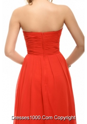 Fashion Strapless Empire Orange Red Prom Gowns with Beading Ruche