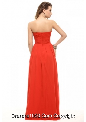 Fashion Strapless Empire Orange Red Prom Gowns with Beading Ruche