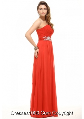 Fashion Strapless Empire Orange Red Prom Gowns with Beading Ruche