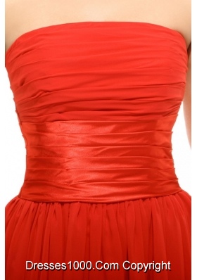 Wonderful Empire Orange Red Strapless Ruching Prom Gown Dress