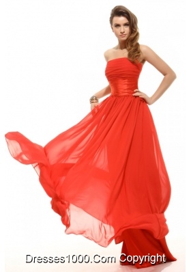 Wonderful Empire Orange Red Strapless Ruching Prom Gown Dress