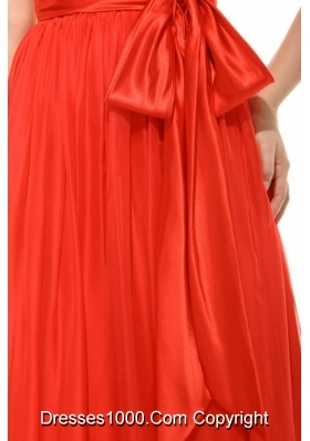 Popular Orange Red Empire V-neck Ruching Chiffon Prom Dress