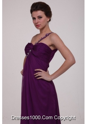 Purple Empire One Shoulder Ruching Appliques Long Prom Dress