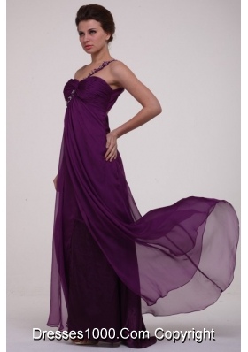 Purple Empire One Shoulder Ruching Appliques Long Prom Dress