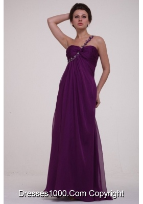 Purple Empire One Shoulder Ruching Appliques Long Prom Dress