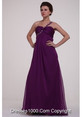 Purple Empire One Shoulder Ruching Appliques Long Prom Dress