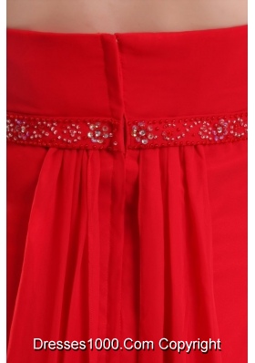 Eye Catching Red Strapless Beading and Ruching Chiffon Prom Dress