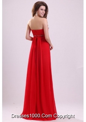 Eye Catching Red Strapless Beading and Ruching Chiffon Prom Dress